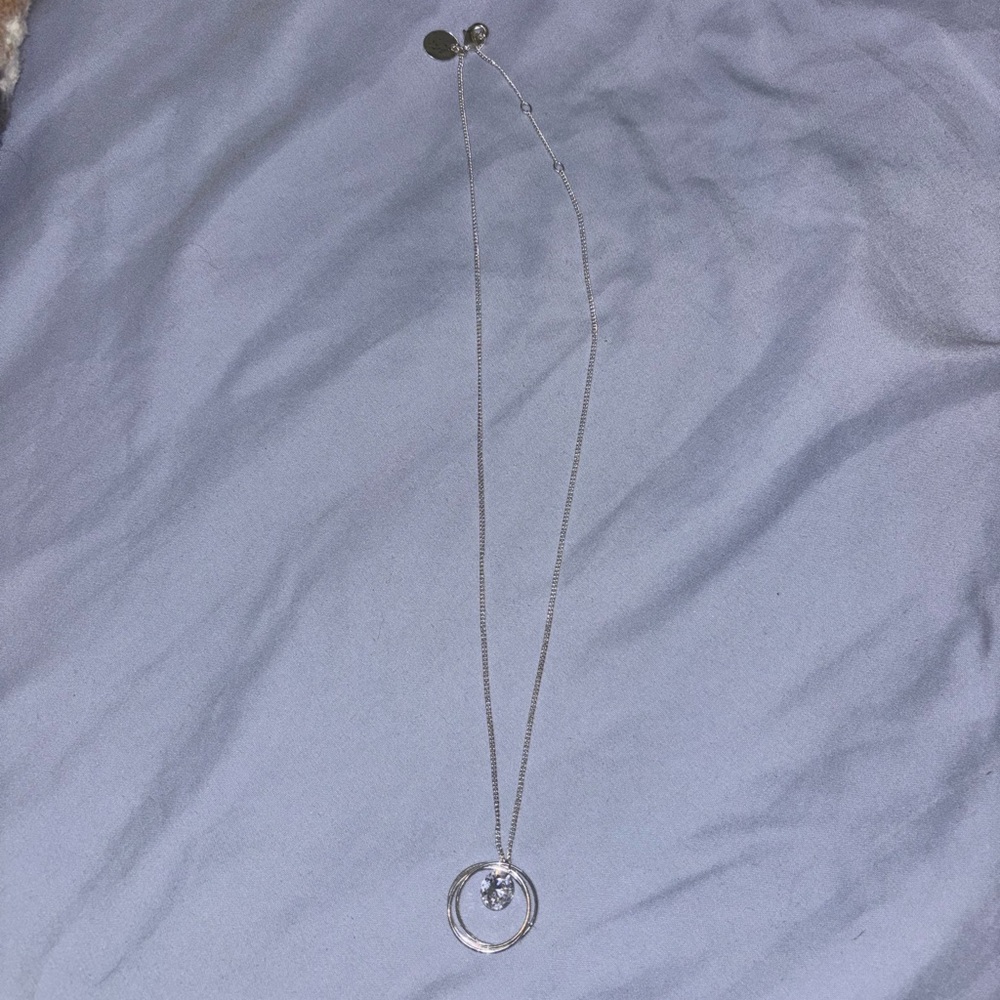 Chic Silver Necklace with Double Circle Pendant